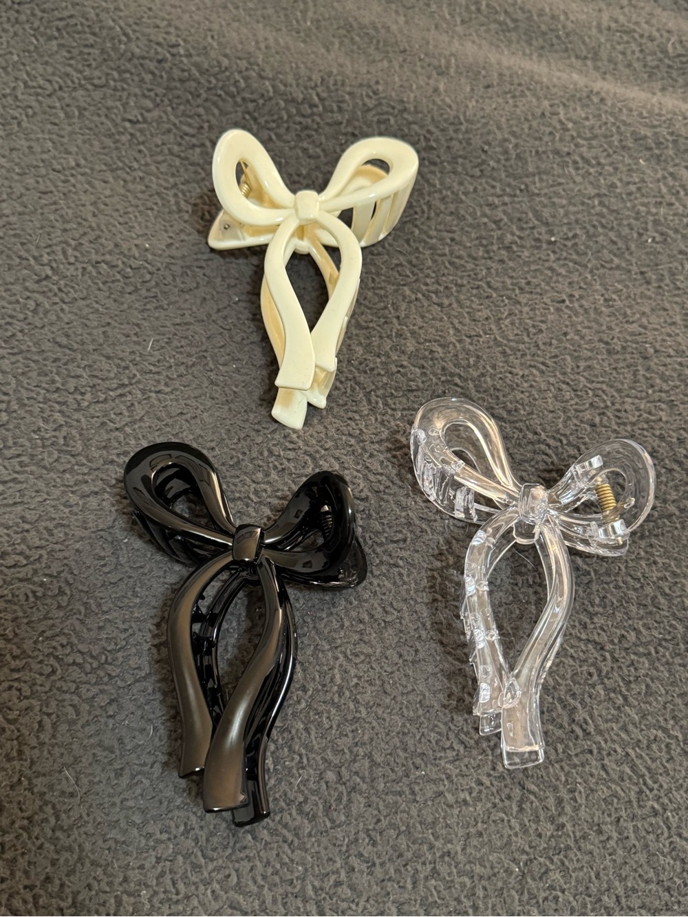 Bow-Shaped Claw Hair Clip Trio - Black, Ivory, Clear